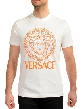 Versace Men's White Logo Print Crewneck Short Sleeve T-Shirt US L IT 52